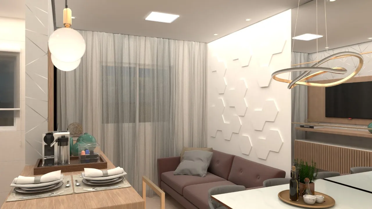 Sala com decoração em gesso no teto